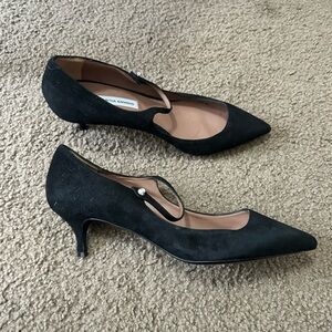 Tabitha Simmons Hermione Velvet Point Toe Mary Jane Flats in Black‎